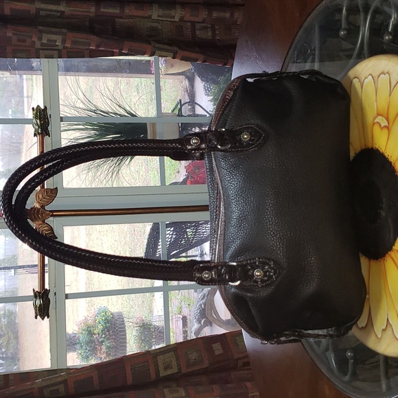 FF 💘🖤💘 BRIGHTON HOBO VINTAGE PEBBLED & CROC LEATHER SHOULDER PURSE BAG - Picture 1 of 14